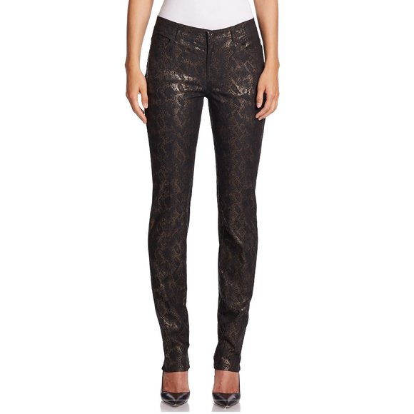 Lafayette 148 Metallic SnakeSkin Coated High Rise Pants Chestnut Multi Brown 2 - Picture 1 of 13